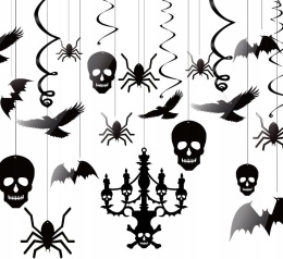 Dekoracje wiszące na Halloween kruk pająk czaszki nietoperz Zestaw 20szt