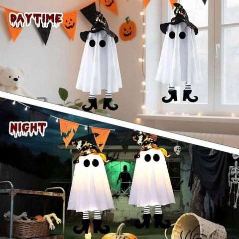 Duchy w kapeluszach wiszące podświetlane LED Dekoracja Halloween 51cm 2szt