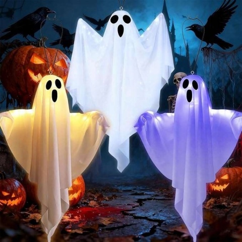 Duchy wiszące podświetlane LED Dekoracja na Halloween 50x40cm 3szt