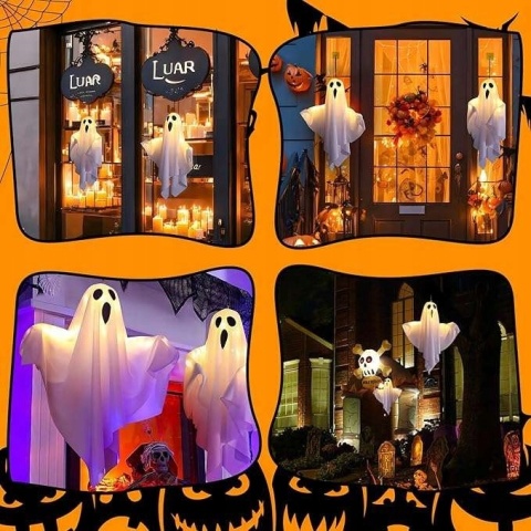 Duchy wiszące podświetlane LED żółte Dekoracja Halloween 50cm 2szt