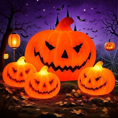 Dynie świecące LED Dekoracja jesienna Halloween zestaw 4 sztuki