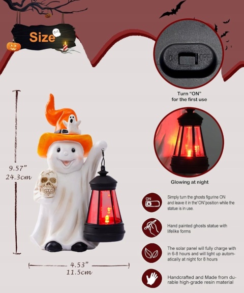 Figurka ogrodowa dekoracyjna na Halloween Duch z latarnią 24x11cm