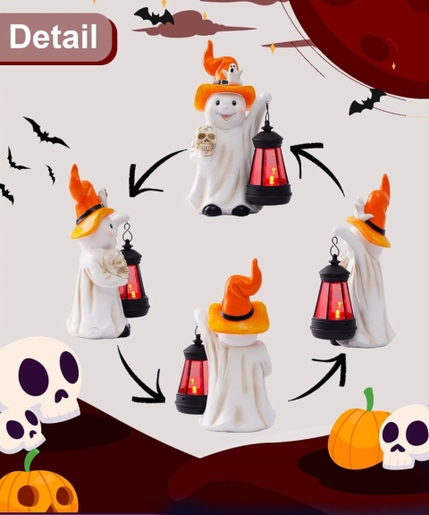 Figurka ogrodowa dekoracyjna na Halloween Duch z latarnią 24x11cm