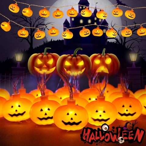 Girlanda łańcuch świetlny LED Halloween 3m ciepła biel 2 tryby dynia