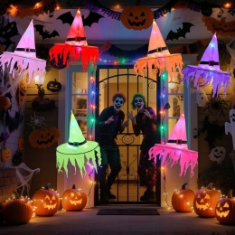 KAPELUSZE CZAROWNICY LED 6 SZT ŚWIECĄCE HALLOWEEN WIELOKOLOROWE DEKORACJE