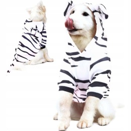 KOSTIUM DLA PSA BIAŁY TYGRYS 2XL Z KAPTUREM HALLOWEEN CZARNO-BIAŁY