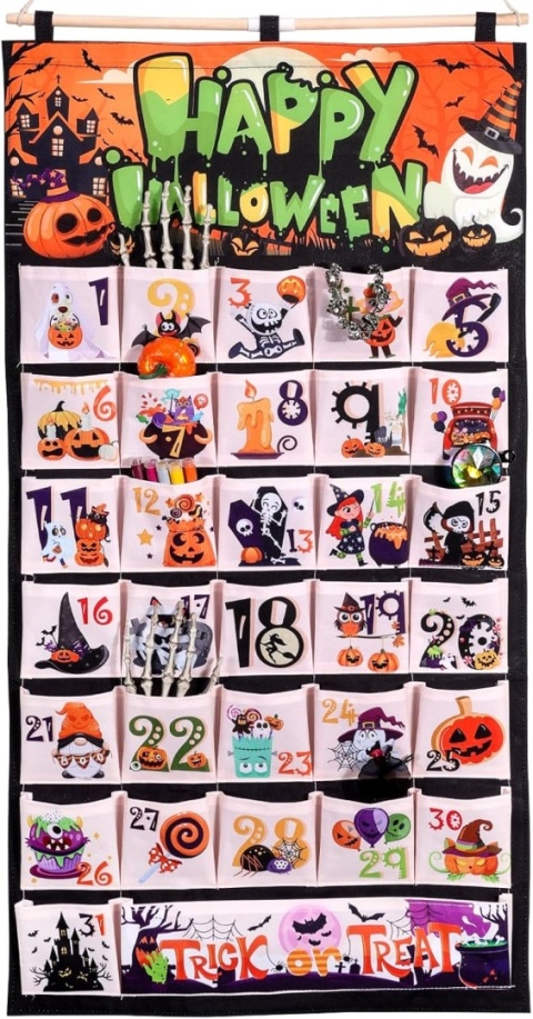 Kalendarz adwentowy ścienny wiszący na Halloween z 32 kieszeniami