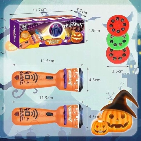LAMPKA PROJEKTOR LED HALLOWEEN POMARAŃCZOWA + WZORY WYMIENNE