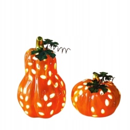 Lampki LED na baterie ceramiczna dekoracja kształt dyni na Halloween 2szt