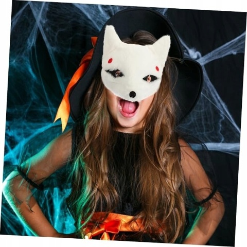 MASKA LISA JAPOŃSKA BIAŁA PLUSZOWA HALLOWEEN COSPLAY MASKARADA
