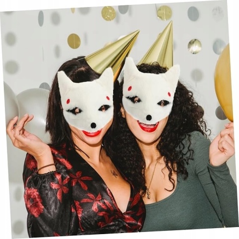 MASKA LISA JAPOŃSKA BIAŁA PLUSZOWA HALLOWEEN COSPLAY MASKARADA
