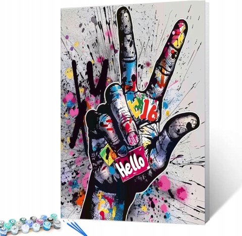 Malowanie po numerach zestaw z pędzelkami bez ramki Graffiti ręka 40x50
