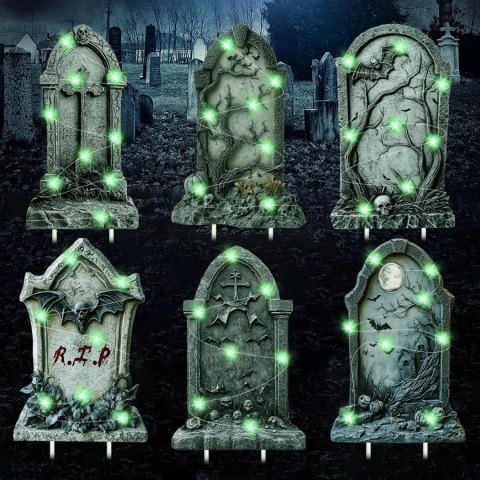 NAGROBKI HALLOWEEN 6 SZT LED DEKORACJA OGRODOWA CMENTARZ + PALIKI