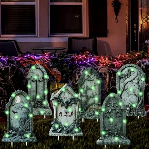 NAGROBKI HALLOWEEN 6 SZT LED DEKORACJA OGRODOWA CMENTARZ + PALIKI