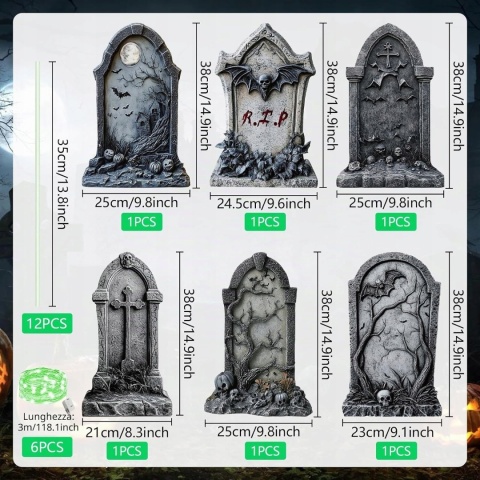 NAGROBKI HALLOWEEN 6 SZT LED DEKORACJA OGRODOWA CMENTARZ + PALIKI