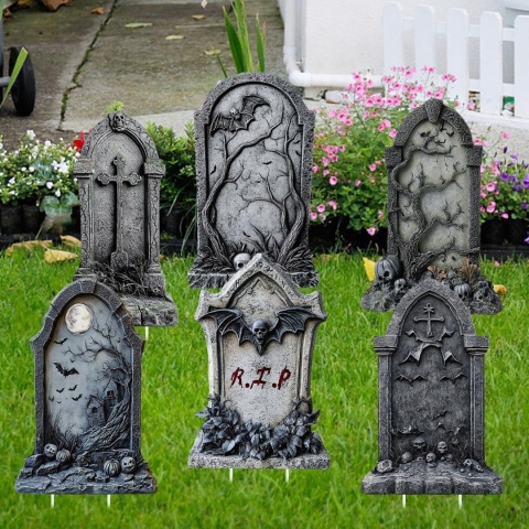 NAGROBKI HALLOWEEN 6 SZT LED DEKORACJA OGRODOWA CMENTARZ + PALIKI