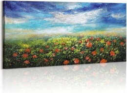 Obraz na płótnie z drewnianą ramą 50x120cm w motywie kwiatów na łące