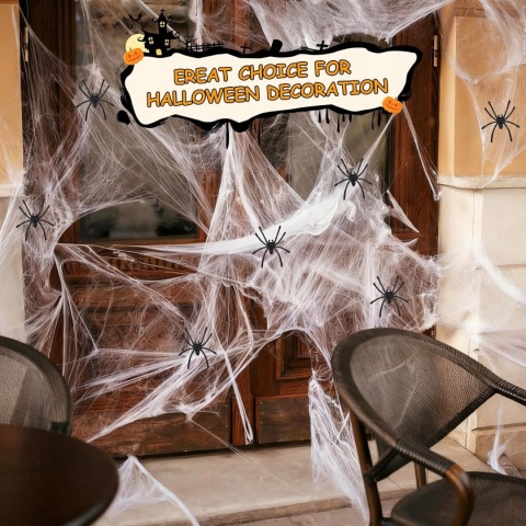 PAJĘCZYNA HALLOWEEN 200 G + 60 PAJĄKÓW SZTUCZNA DEKORACJA STRASZNA