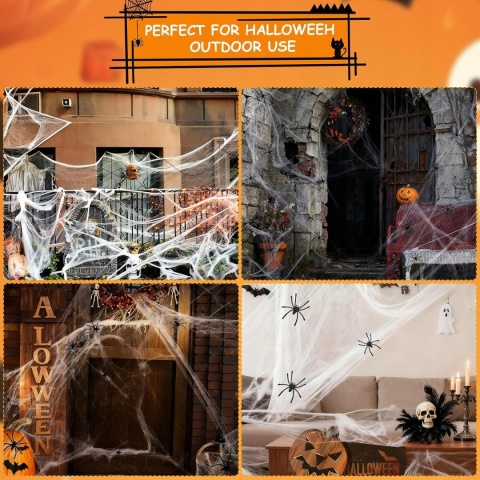 PAJĘCZYNA HALLOWEEN 200 G + 60 PAJĄKÓW SZTUCZNA DEKORACJA STRASZNA
