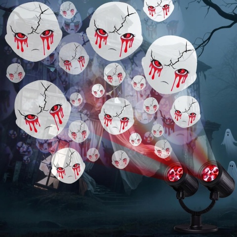 PROJEKTOR HALLOWEEN LED 2 GŁOWICE DUCHY DYNAMICZNY TIMER ZEWNĘTRZNY