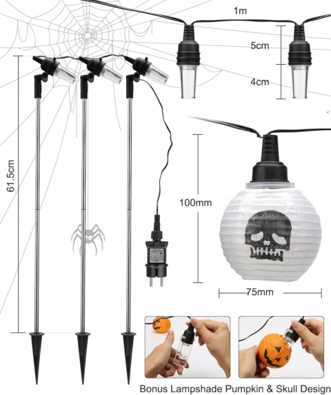 PROJEKTOR HALLOWEEN LED CZASZKI DYNIE RGB ZEWNĘTRZNY OGRODOWY 7 M