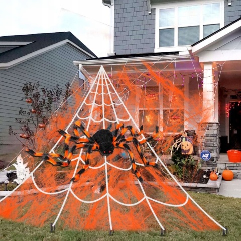 Pająk 124cm Pajęczyna 480cm Dekoracja na Halloween Duża