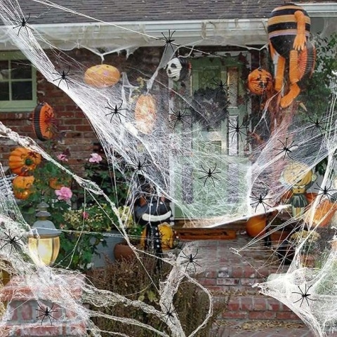 Pajęczyna sieć pająka dekoracja na Halloween 200g + plastikowe pająki 30szt
