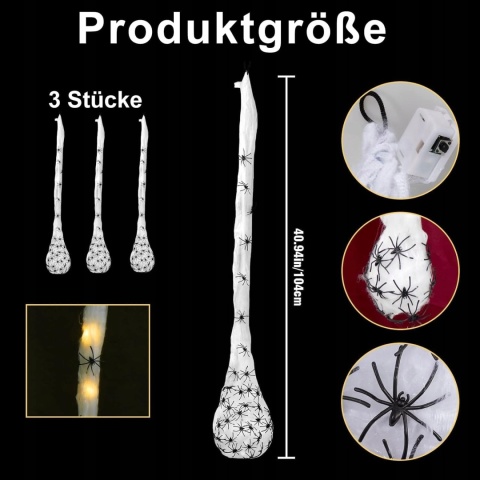 Pajęczyny torebki z pająkami wiszące dekoracja świecąca Halloween 3 szt.