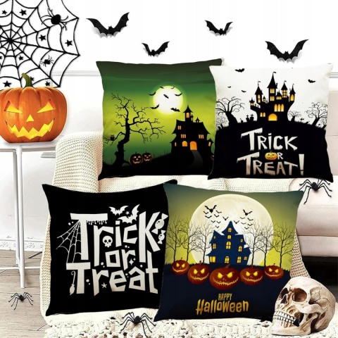 Poszewki na Poduszki Dekoracyjne na Halloween 45x45cm Zestaw 4szt