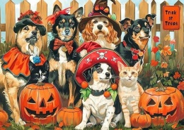 Puzzle 1000 elementów z psami +14 w motywie halloween 70 x 50 cm