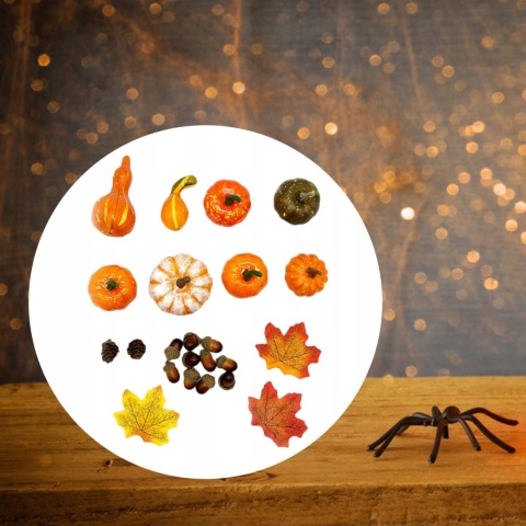 Sztuczna dynia z motywem jesiennym, ozdoby, hallowen 23 szt.