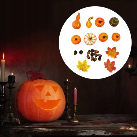 Sztuczna dynia z motywem jesiennym, ozdoby, hallowen 23 szt.