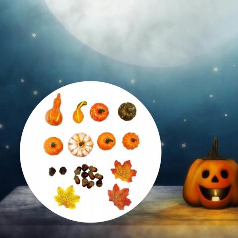 Sztuczna dynia z motywem jesiennym, ozdoby, hallowen 23 szt.