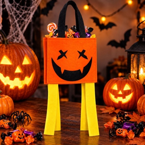 TORBA NA CUKIERKI HALLOWEEN DYNIA 30x40 CM FILCOWA NA SŁODYCZE