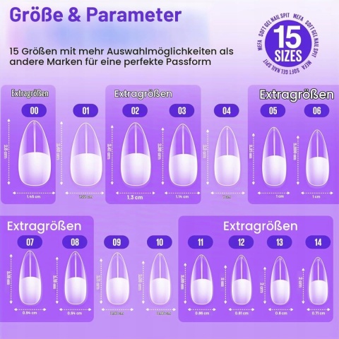 Tipsy do przedłużania paznokci Zestaw 216szt w 12 różnych rozmiarach