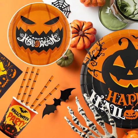 Zestaw Zastawy Papierowa Jednorazowa na Imprezę Halloween dla 10 Osób