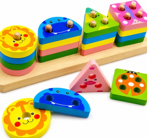 Zestaw klocki Montessori dla dzieci zwierzęta nauka dopasowywania drewniane