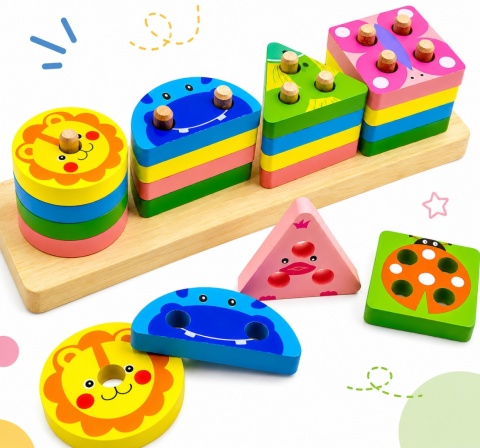 Zestaw klocki Montessori dla dzieci zwierzęta nauka dopasowywania drewniane