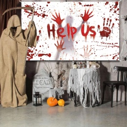 Baner Tło Fotograficzne na Halloween Wisząca Dekoracja Help Us 150 x 90 cm