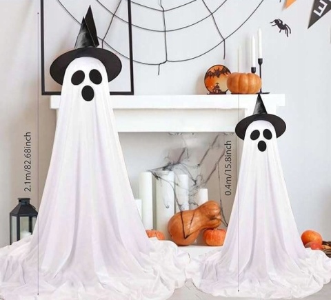 Dekoracja interaktywna i świecąca na Halloween kształt duch Zestaw 2 szt