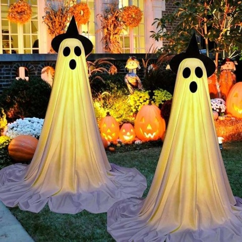 Dekoracja interaktywna i świecąca na Halloween kształt duch Zestaw 2 szt