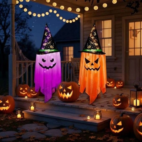Dekoracja na halloween w kształcie duchów z diodami LED Zestaw 2 szt