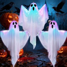 Dekoracja wisząca podświetlana LED na Halloween 90x60cm Kształt Duch 3 szt