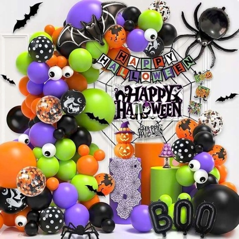Dekoracje na imprezę Halloween balony baner pajęczyny mix zestaw 172 szt.
