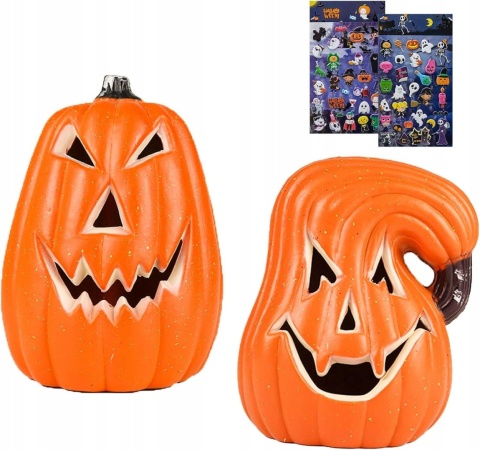 Dynie świecące LED na Halloween dekoracja ogrodu 2szt + naklejki 3D