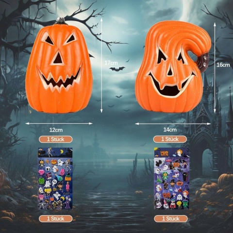 Dynie świecące LED na Halloween dekoracja ogrodu 2szt + naklejki 3D