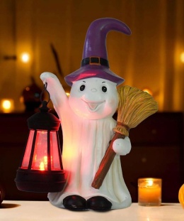 Figurka ogrodowa dekoracyjna na Halloween Duch z latarnią LED 25cm