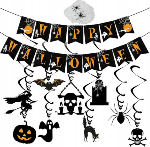 Girlanda na hallowen dekoracja wisząca pajęczyna baner pająki