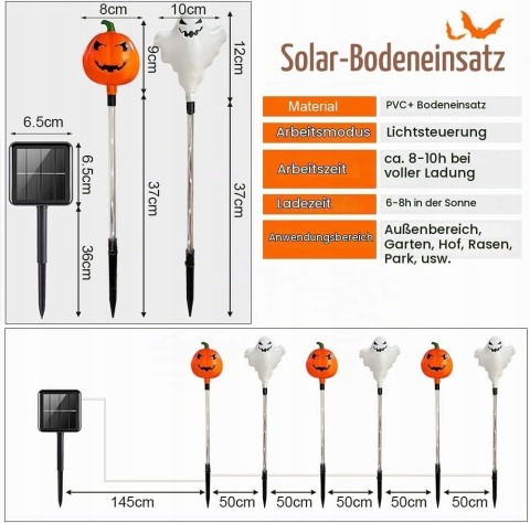 LAMPKI SOLARNE HALLOWEEN BSEICAL 6 SZT. DYNIE DUCHY LED DO OGRODU