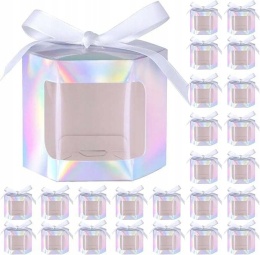 Pudełko prezentowe papierowe 7x7x7cm 24szt kolor Srebrny holograficzny